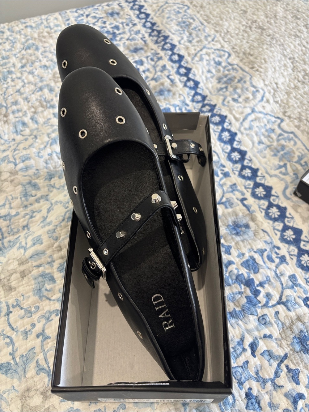 RAID Black Studded Mary Jane Flats